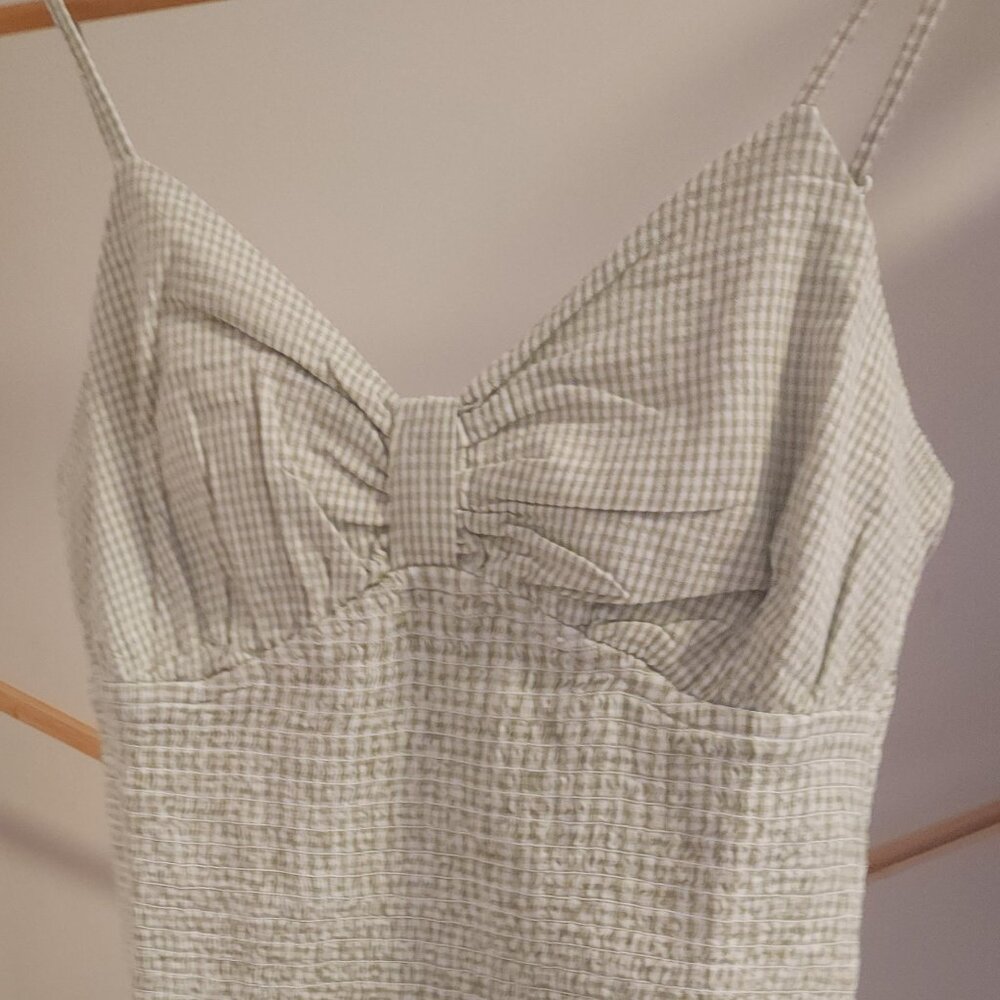 Gingham Girl! Women's Gingham Cotton Ruffled Mini Dress in M & L sizes NEW Sage